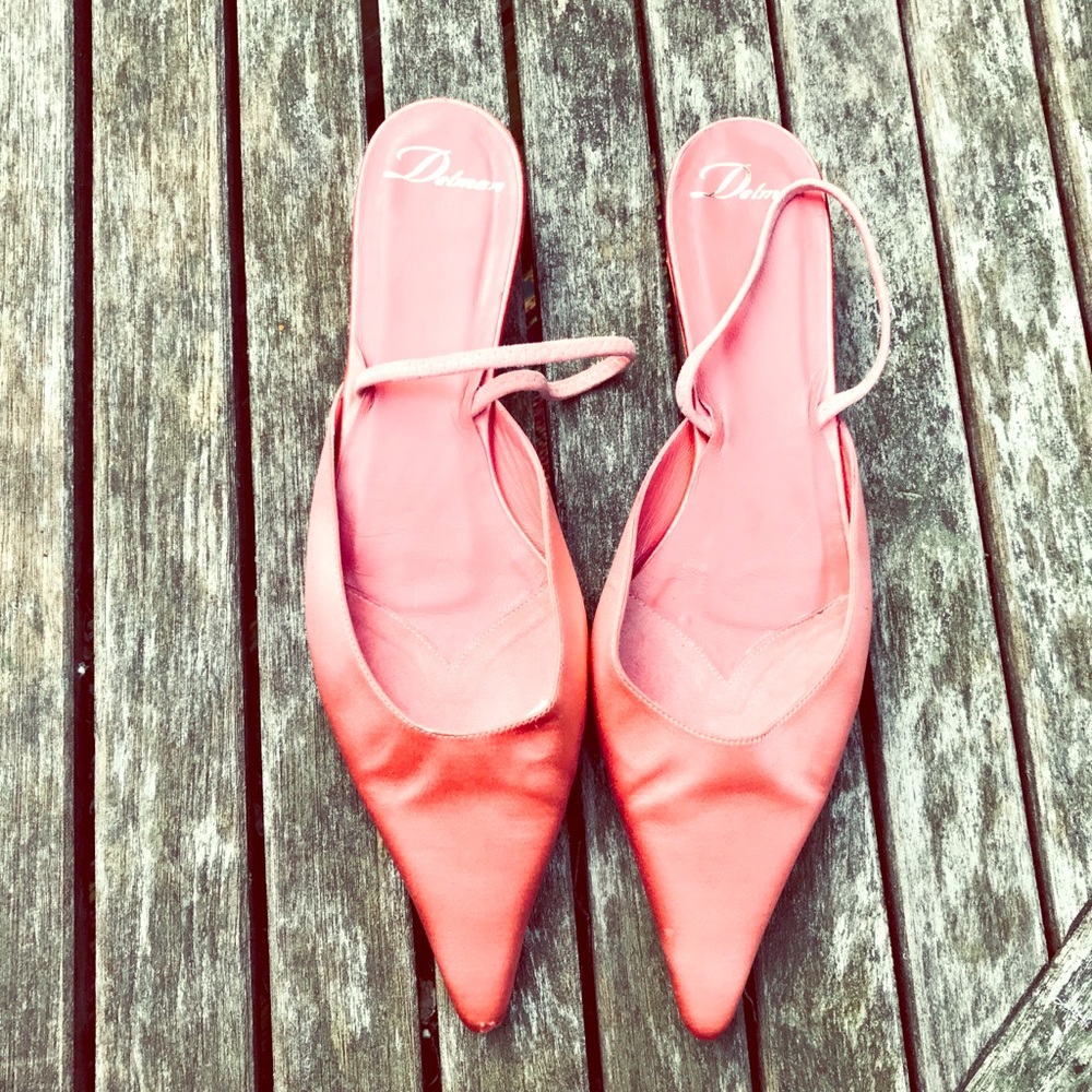 Salmon colored Sling back silk dress shoes